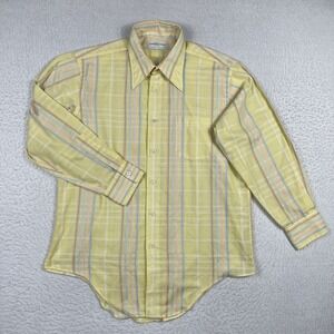 Johnny Carson Button Up Shirt Mens Large Yellow Striped Vintage 70s Point Collar